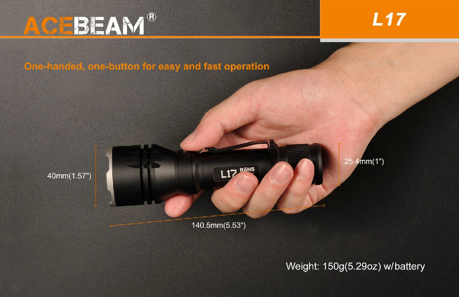 AceBeam L17, 1400 lm - Latarka myśliwska LED, czarna