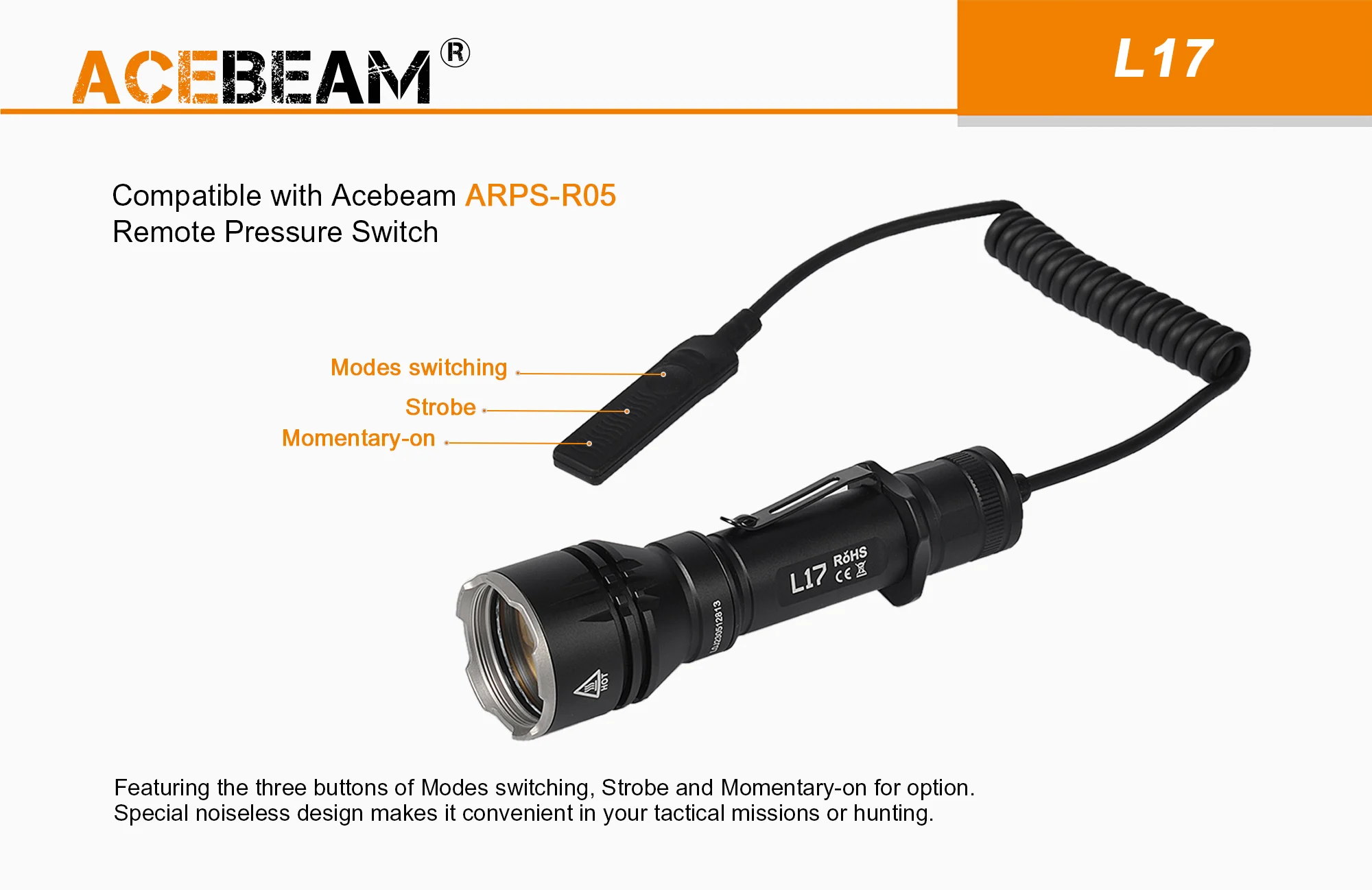 AceBeam L17, 1400 lm - Latarka myśliwska LED, czarna