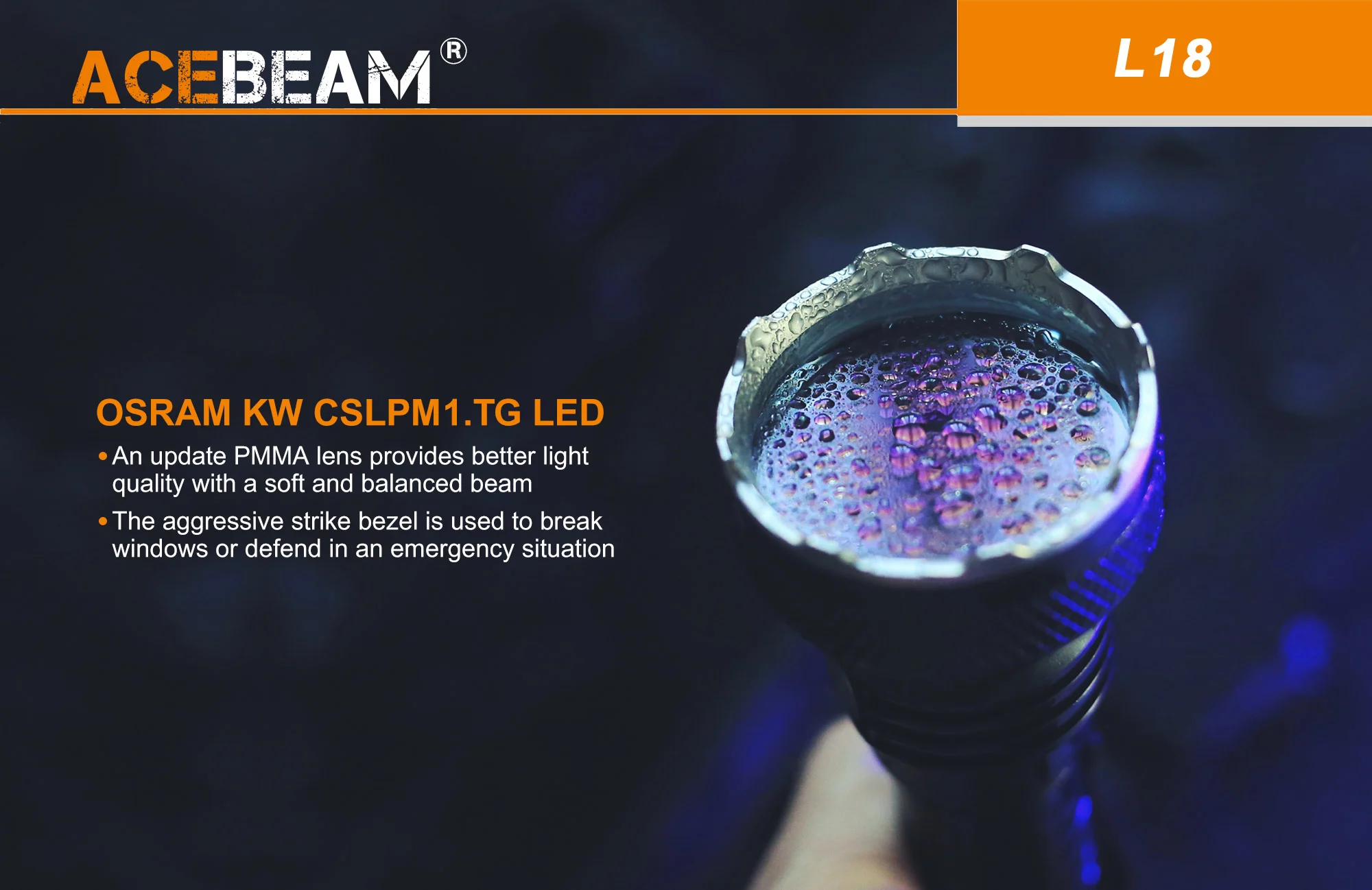 AceBeam L18, 1500 lm - Latarka LED myśliwska, czarna