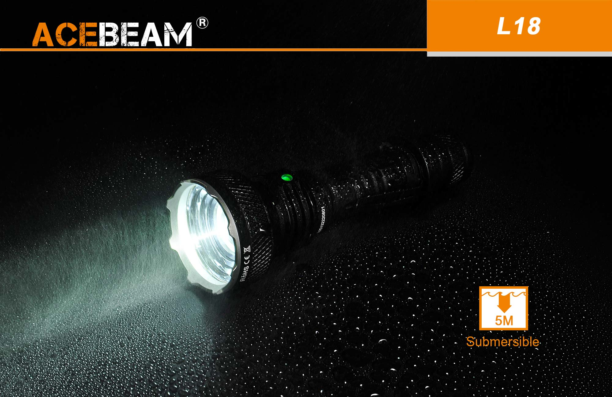 AceBeam L18, 1500 lm - Latarka LED myśliwska, czarna