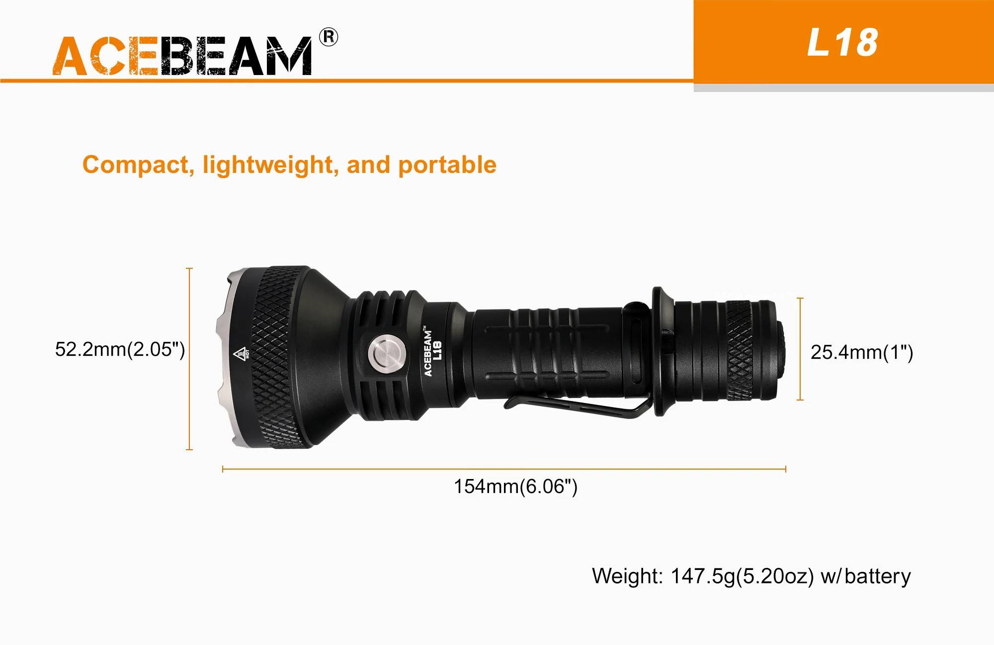 AceBeam L18, 1500 lm - Latarka LED myśliwska, czarna