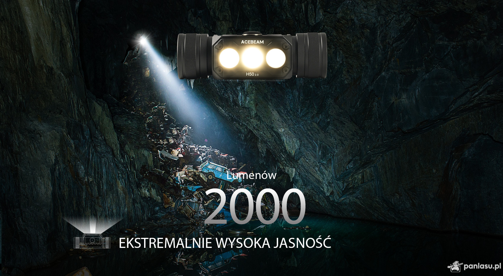 AceBeam H50 2.0, 2000 lm - LED czołówka, czarna